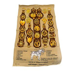 Vintage Ulster Irish Linen Tea Towel Position of Horse Brasses On Harness RARE